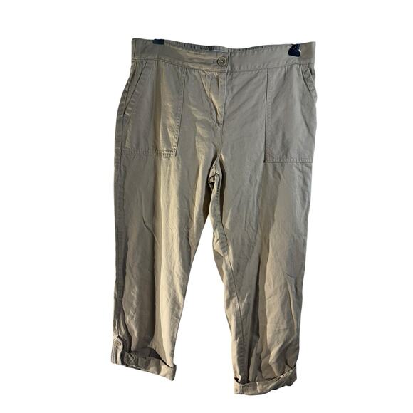 Talbots Pants Womens 8P Petite Heritage Tan Khaki Roll Up Casual Linen Blend - Picture 1 of 7
